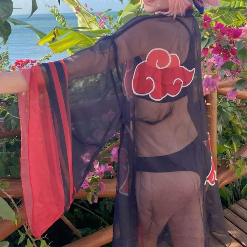 Vista 6 de Demon Slayer Shinobu Tanjiro Nezuko - Kimono para mujer cárdigan tipo kimono para cubrir la playa con frente abierto bata para adultos