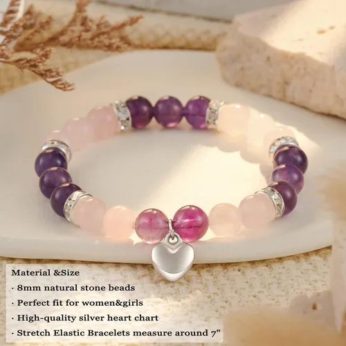 Vista 4 de HGDEER Natural Stone Heart Friendship Braceles for Best Friend Bestie with Gift Message Card, Suitable as a Gifts on Birthday Graduation Mothers Day