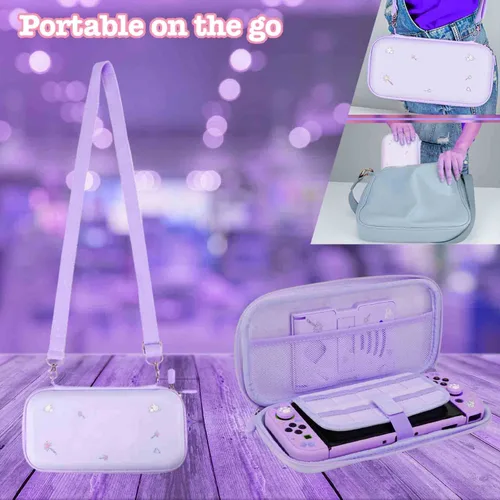 Vista 3 de GUTIAL Accessories Kit for Nintendo Switch - Purple Cute Accessories Bundle Girly Style Pack for girls with Travel Carrying Case and Protective