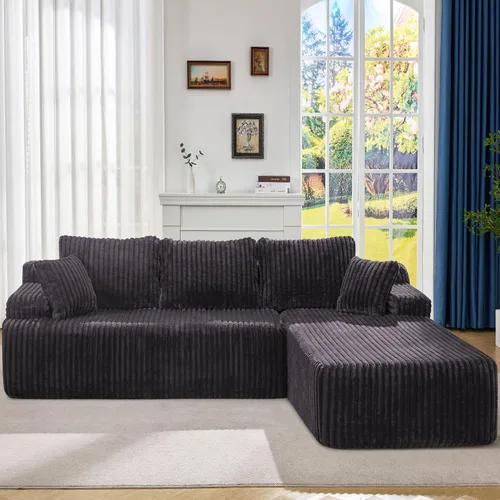 Vista 83 de Hobestluk - Sofá modular sin hueso, sofá seccional en forma de L 96" Right Facing Chaise Black,Memory Foam,Removable Cover,Non-slip Bottom,No