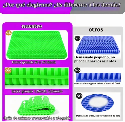 Vista 5 de Cojín de asiento de gel de tamaño extra grande para sentarse prolongadamente, 20 x 20 pulgadas, cojín de asiento grande de alivio de presión
