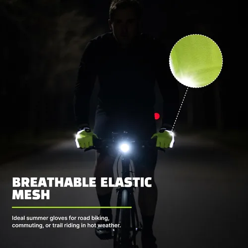 Vista 11 de Guantes reflectantes para bicicleta de verano, guantes de ciclismo fluorescentes de alta visibilidad con acolchado de gel y golpes antideslizantes