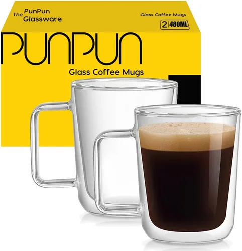 Vista 12 de PunPun Vasos de café expreso de 8.5 oz/8.5 fl oz, vasos de vidrio con aislamiento de doble pared, juego de 2