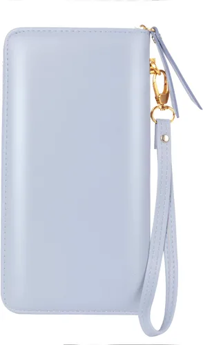 Vista 2 de Cartera de piel para mujer, con bloqueo RFID, bolsillo con cremallera, tarjetero, con ventana de identificación