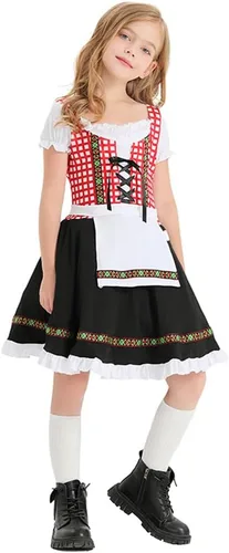 Vista 3 de FYMNSI Disfraz de Oktoberfest para niñas y niñas, vestido tradicional de tirolesa bávara bávara con delantal, disfraz de festival de cerveza