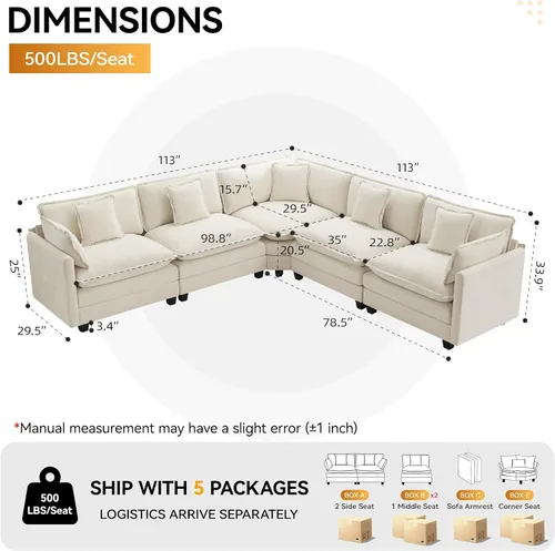 Vista 2 de Sofá modular en forma de nube de 113 pulgadas, sofás de asiento profundo de gran tamaño para sala de estar, sofá modular tapizado de chenilla