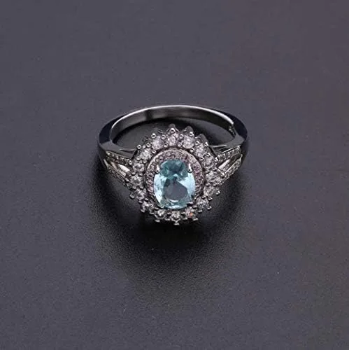 Vista 3 de MAIHAO Anillo de compromiso brillante de plata de ley 925 con incrustaciones de diamantes de cristal rosa con incrustaciones de topacio verde