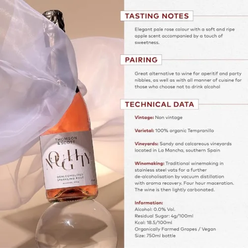 Vista 9 de Thomson & Scott Noughty - Paquete de celebración de vino espumoso, 1 rosado + 1 chardonnay, champán espumoso sin alcohol, vino sin alcohol, ligero