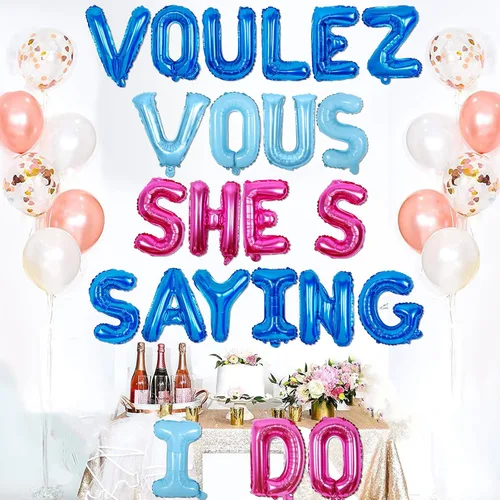 Vista 2 de Decoración de fiesta de despedida de soltera con temática de "Voulez Vous She's Saying I Do" con temática de Dancing Queen, globos de aluminio