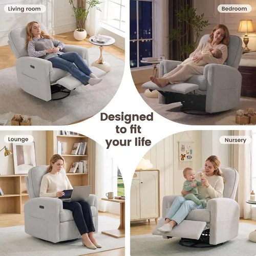 Vista 9 de Sillón reclinable giratorio con reposacabezas ajustable, sillón reclinable Gris
