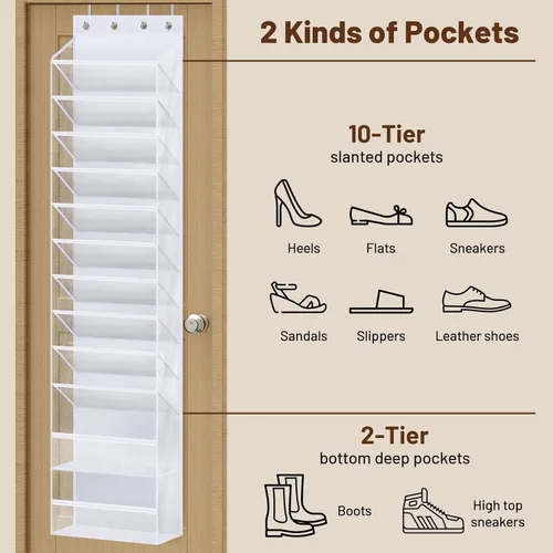 Vista 8 de MISSLO Organizador de zapatos de 12 niveles sobre la puerta y organizador de zapatos transparente sobre la puerta