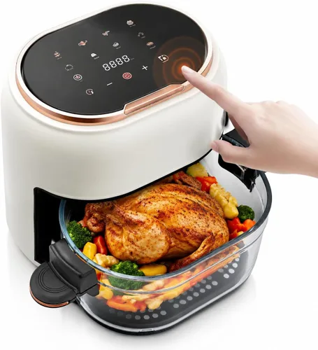 Vista 11 de Freidora de aire de vidrio 4.2L 1200W, freidora de aire visible de 360° con pantalla táctil, horno de freidora de aire de ventana visible, pantalla