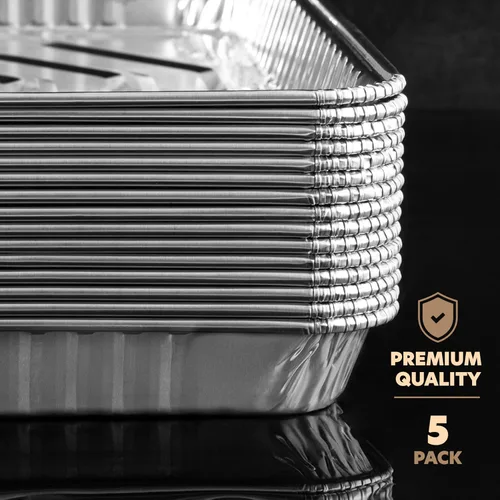 Vista 7 de PLASTICPRO Bandejas de Aluminio Paquete de 5 Bandejas Desechables para Galletas 9'' x 13'' Bandejas para Hornear de Calidad Premium Extra