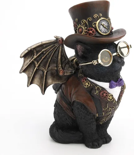 Vista 3 de Veronese Design - Figura de resina de 5 1/4 pulgadas, estilo steampunk, victoriano, inventor, gatito, gato, estatua pintada a mano Negro