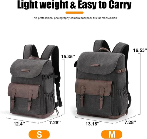 Vista 9 de Cwatcun Canvas Camera Backpack, DSLR SLR Camera Bags for Photographers with Waterproof Rain Cover, Camera Case with Laptop Compartment & Tripod