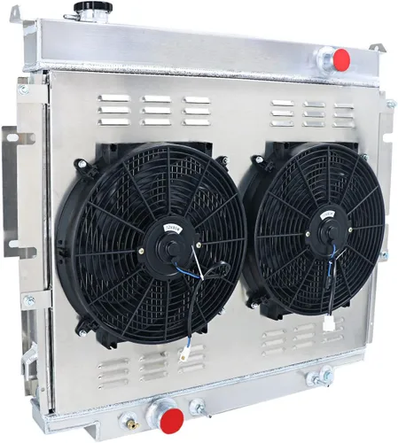 Vista 2 de Radiador compatible con Ford F250 F350 F450 F59 Pickup Truck 6.9L 7.3L V8 Diesel, 4 filas de aluminio completo + 2 ventiladores de 14 pulgadas +