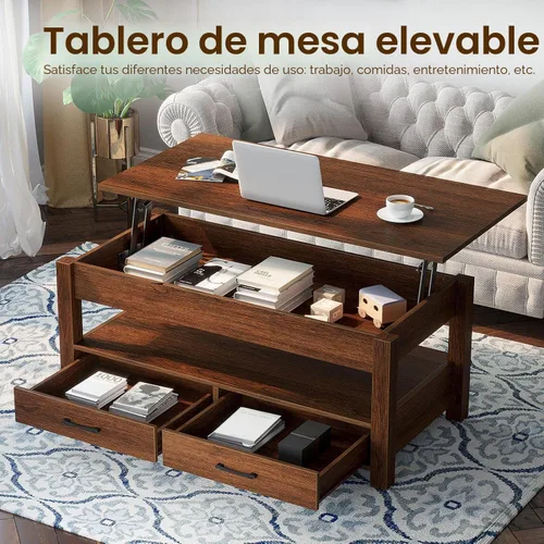 Vista 4 de Rolanstar - Mesa auxiliar, mesa de centro de 47.2 pulgadas con elevación, mesa central retro con cajones y compartimento oculto, tablero