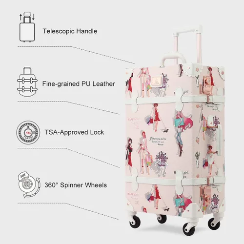 Vista 3 de Unitravel Juego de equipaje vintage de 2 piezas aprobado por la TSA para mujer bonita maleta con bolso Fashion girl