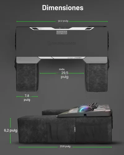 Vista 5 de Couchmaster CYCON³ HORIZONLIGHT Bar, escritorio ergonómico definitivo con concentrador USB para juegos en sofá y cama, grande, estable y compatible