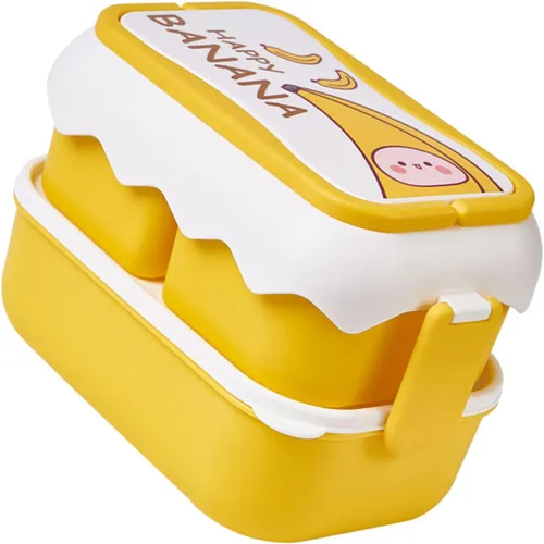 Vista 4 de TOPINCN Caja de almuerzo para microondas de dibujos animados linda con compartimentos independientes - contenedor de plástico apilable Amarillo