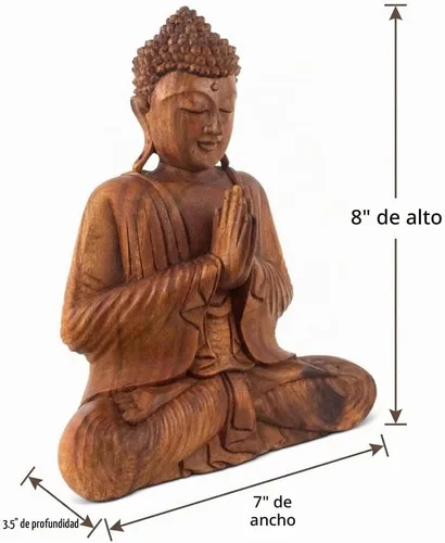Vista 5 de G6 Collection Estatua de Buda sentado de madera de 8 pulgadas, escultura meditadora hecha a mano, decoración decorativa para el hogar, decoración