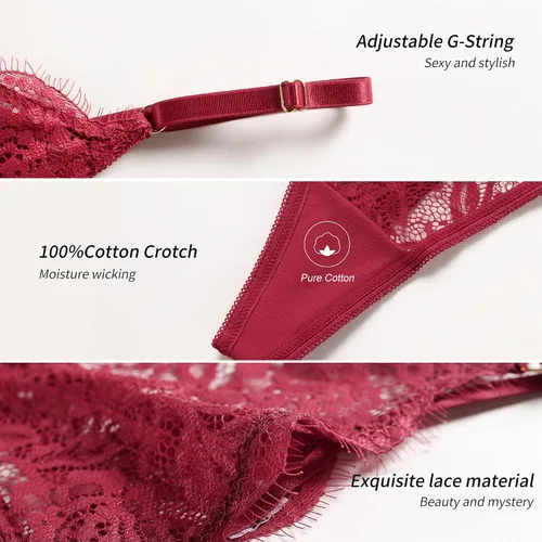 Vista 5 de DEANGELMON Sexy Lace G-String Thongs Women Adjustable Underwear T-back Panties Pack