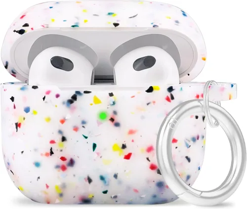 Vista 38 de LitoDream - Funda de silicona suave y flexible con llavero para Apple AirPods 2 y 1, para niñas (vaca; blanco con cactus)