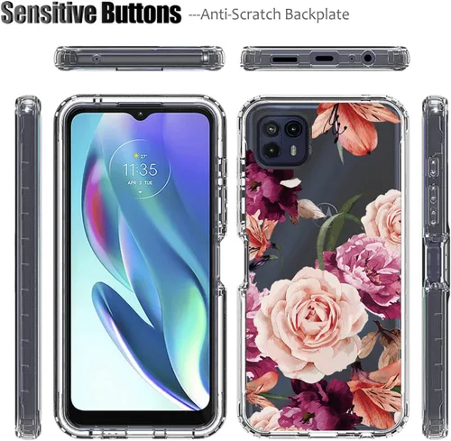 Vista 5 de Funda para Moto G50 5G, Motorola G50 XT2149-1 con protector de pantalla de vidrio templado, funda protectora de cuerpo completo con patrón floral