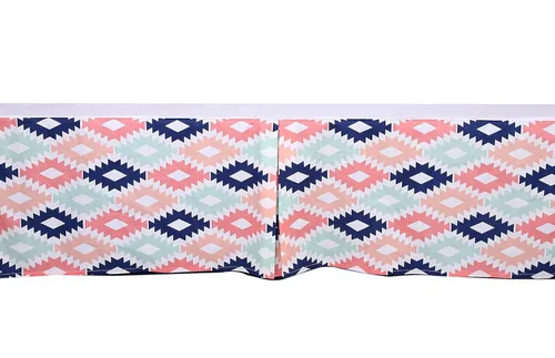 Vista 4 de Bacati - Falda de cuna azteca/cama infantil (Emma Kilim Coral/Mint/Navy)