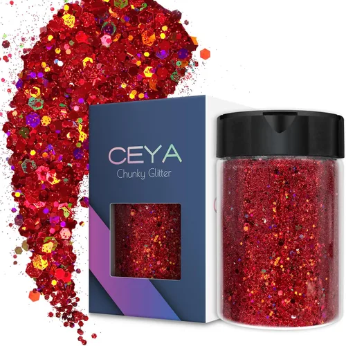 Vista 40 de Ceya Brillantina gruesa holográfica, 1 libra/16 onzas, oro diamante a granel, purpurina mixta gruesa y fina embotellada con lentejuelas metálicas