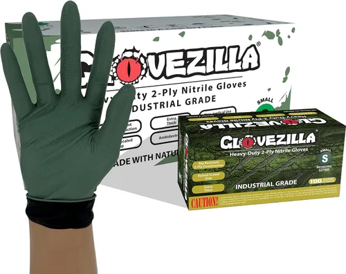 Vista 7 de Guantes industriales de nitrilo de 2 capas de 8.5 milésimas de pulgada de grosor, desechables, resistentes a desgarros, textura de diamante elevado