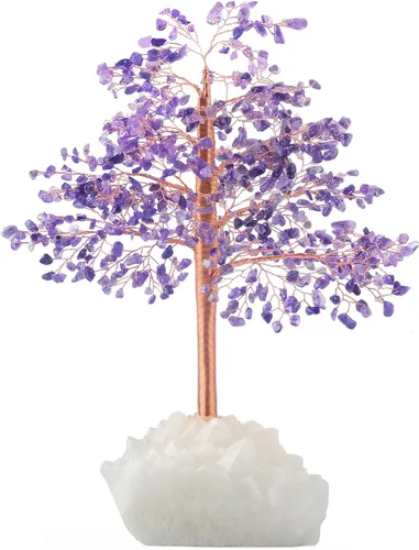 Vista 8 de Árbol de la vida con piedras preciosas de amatista natural, base de cuarzo transparente, bonsái de dinero de chakras, Feng Shui, cristales curativos