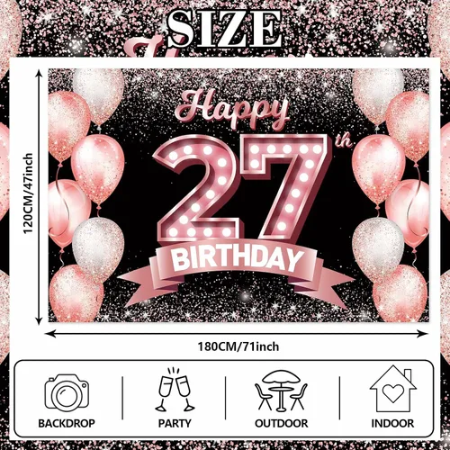 Vista 220 de Cartel de feliz cumpleaños décimo oro rosa, telón de fondo, saludos a 10 años, globos de confeti, decoración temática para niñas de 10 años