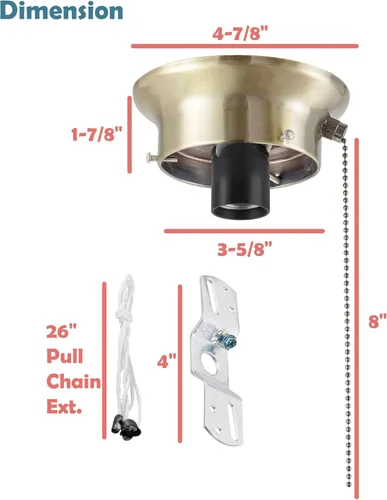 Vista 4 de Aspen Creative 22101-07-1 Kit de soporte de techo de montaje empotrado con interruptor de cadena de encendido/apagado en acabado de latón antiguo