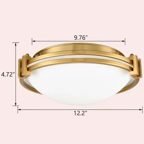 Vista 5 de Lámpara de techo de montaje empotrado moderna de oro 12 pulgadas lámpara de techo de vidrio lechoso 2 luces lámpara de techo de latón