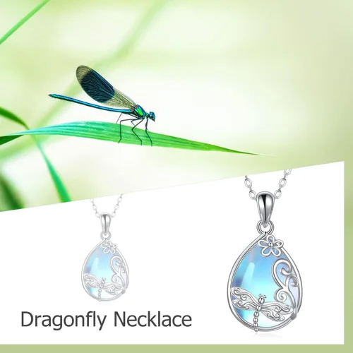 Vista 6 de Collar de plata de ley 925 con colgante de zorro, libélula, colibrísirena, para mujeres y niñas