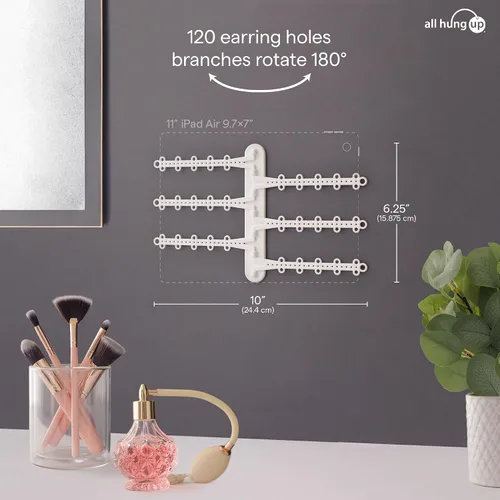 Vista 4 de All Hung Up Organizador de joyas de pared de 6 niveles y 6 pulgadas, tiras Command incluidas para colgar fácilmente, organizador de aretes de 120