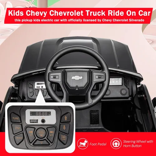 Vista 4 de 12V Camioneta de Juguete Eléctrico para Niños con Batería, 4 Ruedas, con Control Remoto para Padres, Chevrolet Silverado, Camiones para Niños