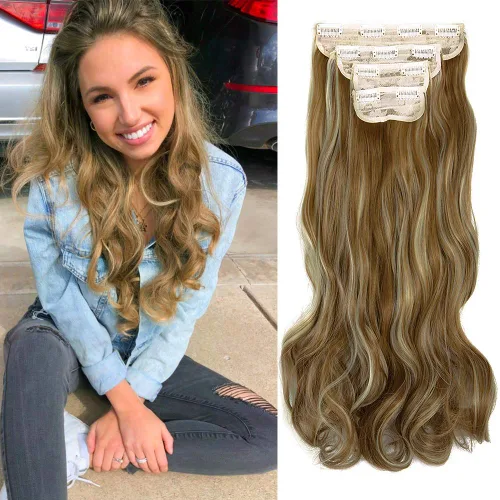 Vista 8 de Extensiones de cabello ondulado, doble trama, 7 piezas con 16 clips, largo de 24 pulgadas