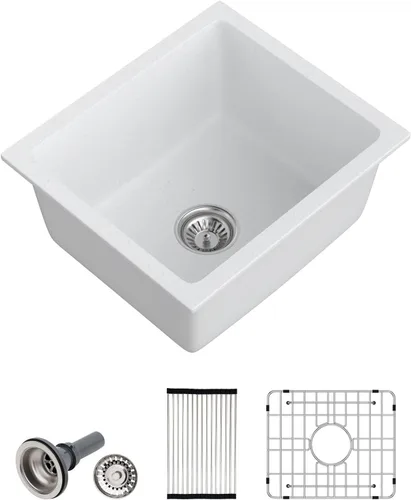 Vista 10 de Dcolora Fregadero de Barra de Composite de Cuarzo de 22 Pulgadas Negro Bajo Encimera Pequeño Fregadero de Cocina de Composite de Granito Prep RV