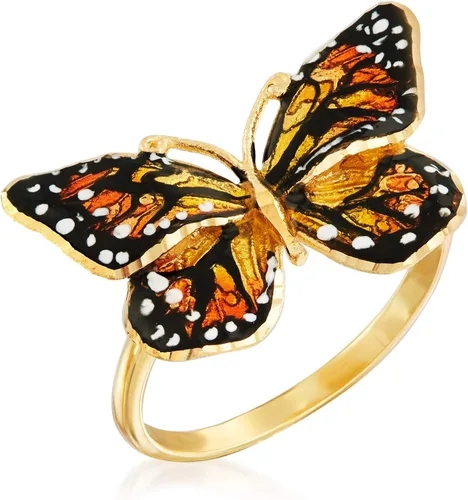 Vista 4 de Ross-Simons Italian 18kt Yellow Gold Butterfly Ring With Enamel