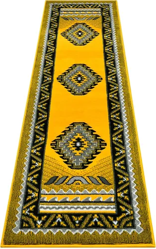 Vista 7 de HR Runner - Alfombra tradicional con cubierta de suelo, color amarillo, gris y negro