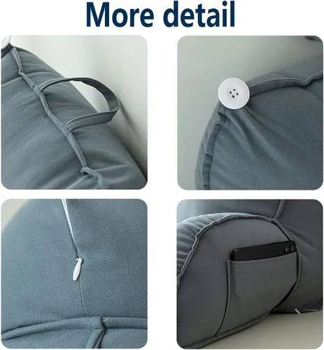 Vista 4 de Almohada de lectura con reposabrazos, almohada de apoyo para el respaldo, cojín de apoyo lumbar, con soporte para el cuello, con bolsillo, para Gris