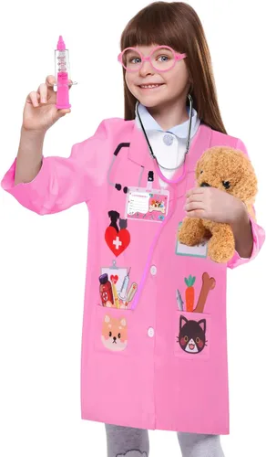 Vista 6 de Kyson Disfraz de veterinario para niños, 6 piezas, disfraz de veterinario, juego de simulación para niños y niñas, día de la carrera de Halloween