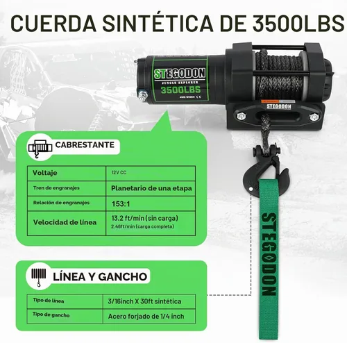 Vista 5 de Cabrestante eléctrico ATV UTV de 3500 libras, cabrestante eléctrico impermeable de 12 V, cabrestante eléctrico con control remoto con cable