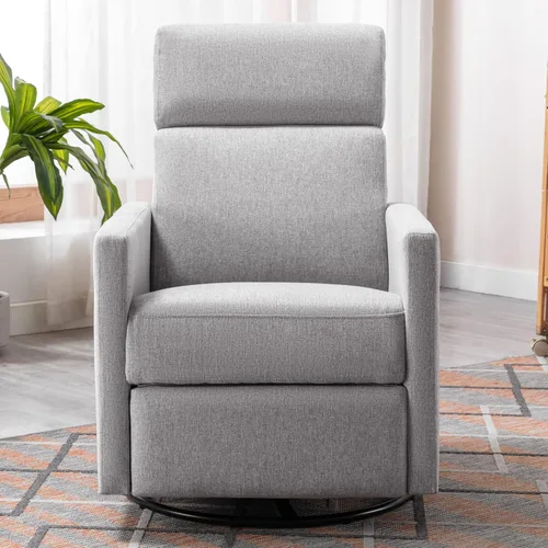 Vista 7 de Silla reclinable giratoria, silla mecedora giratoria de 360 grados, mecedora manual para sala de estar y dormitorio (gris)