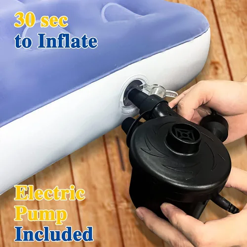 Vista 7 de Cama de viaje inflable para niños Fahuac, juego de colchón de aire para niños pequeños, cama hinchable portátil con barandillas y bomba eléctrica