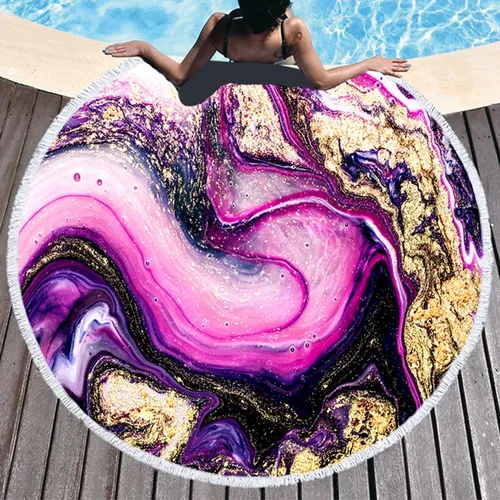 Vista 6 de Violet Mist Toalla de playa redonda de piña colorida con mandala, manta de playa de 60 pulgadas, manta de microfibra extra grande para piscina