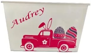 Vista 4 de Cesta de Pascua personalizada para niños, cubo personalizado con nombre, cubo con asas, decoración de regalo (cubo negro)