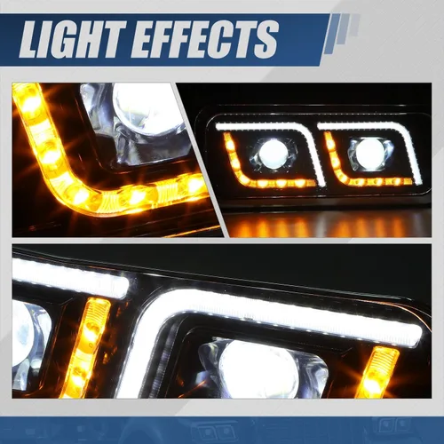 Vista 9 de Auto Dynasty Luces LED DRL para faros delanteros de doble proyector, compatibles con Peterbilt 365 Western Star Kenworth 1981-1991, par negro
